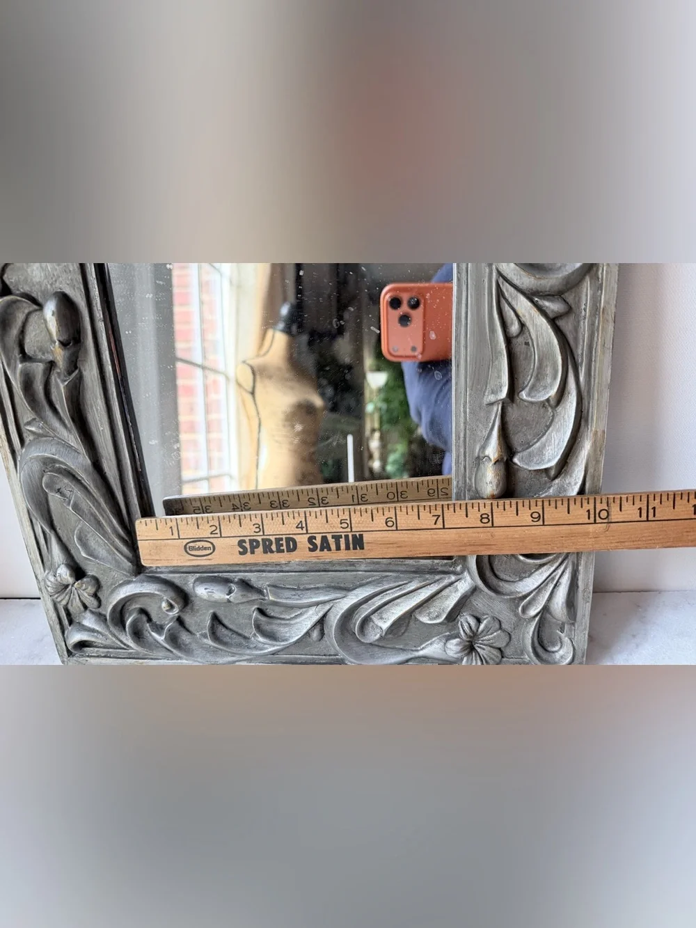 Decorative Floral Carved Square Wall Mirror - silver Gray